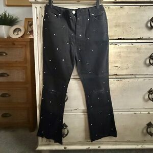 Black Boutique Cropped Rhinestone Denim